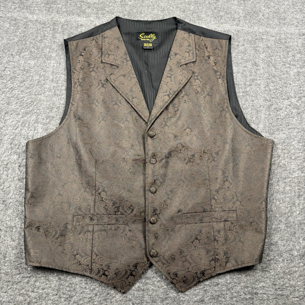 Scully Vest Mens Large Brown Paisley Jacquard Waistcoat Formal Dress Tux Western
